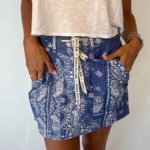 Free People River Canyon Printed Mini Skirt Blue & White Small NWT 100% Cotton